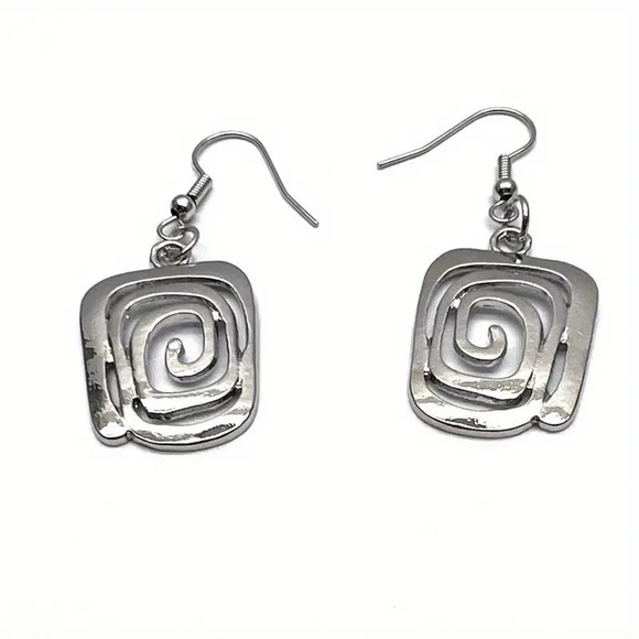 Cute Square Swirl Pendant Earrings Silver Plated - Picture 1 of 3